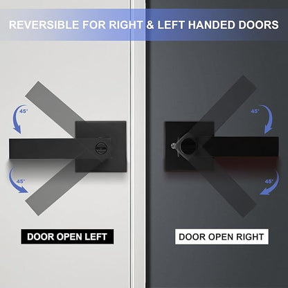 Privacy Interior Door Lever, 2 Pack Heavy Duty Matte Black Door Handles Square Door Knobs for Bedroom & Bathroom Keyless Door Lock Handles for Right & Left Sided Doors