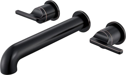 SITGES Solid Brass Wall Mount Tub Filler,10" Long Spout Reach Wall Mount Bathtub Faucet with Two Lever Handles,High Flow Bathtub Faucet Set with Rough-in Valve Included,Oil Rubbed Bronze