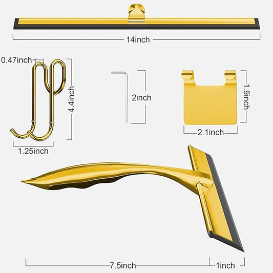 14-Inch Shower Squeegee, Stainless Steel Squeegee for Shower or Window Glass Door, Includes Two Spare Scrapers and one Adhesive Hook. (Gold, 14 in)
