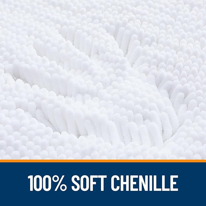 OLANLY Bathroom Rugs 47x32, Extra Soft Absorbent Chenille Bath Rugs, Rubber Backing Quick Dry, Machine Washable Bath Mats for Bathroom Floor, Tub and Shower, Home Decor Accessories, White