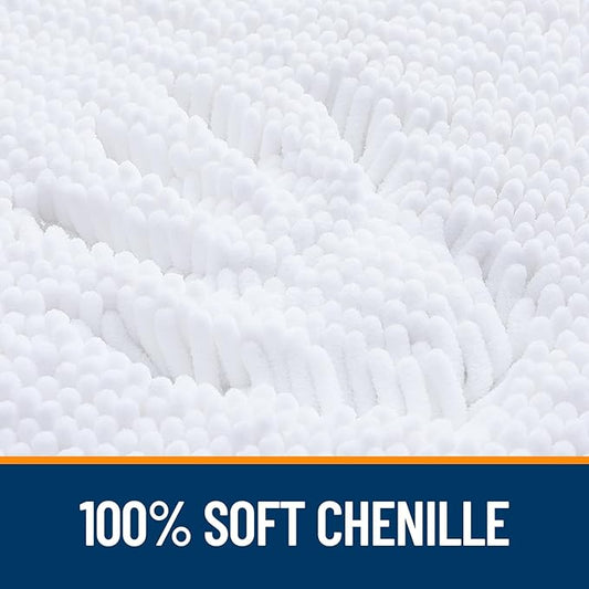 OLANLY Bathroom Rugs Sets 2 Piece, Soft Absorbent Chenille Bath Mats and U-Shaped Contour Toilet Mat Area Rug Set, Machine Washable Bath Carpet, Home Decor Accessories(30"x20"+24"x20", White)