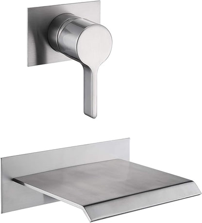 sumerain Waterfall Wall Mount Tub Filler Brushed Nickel with Valve Single Handle Brass High Flow