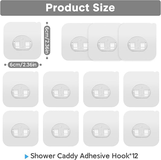 Shower Caddy Adhesive Replacement, Transparent Strong Adhesive Hooks, No Drilling, Waterproof, for Shower Caddy, Bathroom Storage Shelves and Kitchen Racks (Single*12pcs)