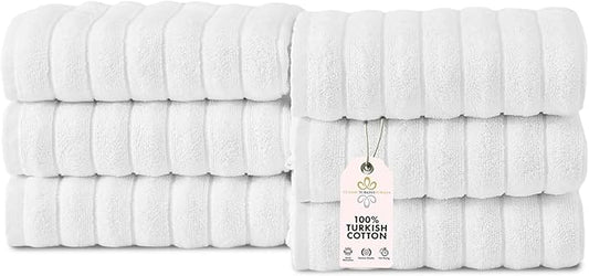 Classic Turkish Towels CTT Premium 6 Piece Hand Towels Set, 100% Turkish Cotton, Quick Dry & Comfy Towels for Hotel & Spa, Highly Absorbent | 20"x32" (White)