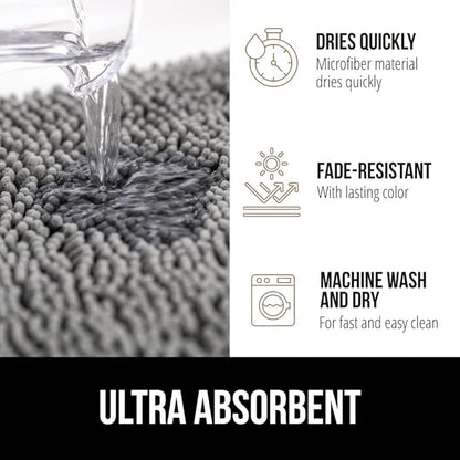 GORILLA GRIP Bath Rug Mat 48x24, Thick Soft Absorbent Chenille, Quick Dry Microfiber Mats, Rubber Backing Washable Shower Floor Rugs, Bathmat Runner, US Designed Bathroom Home Decor Accessories Grey