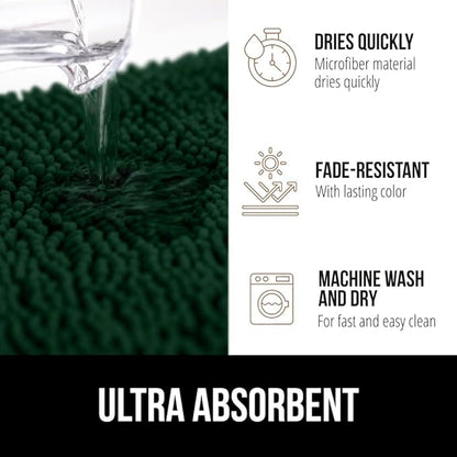 GORILLA GRIP Plush Absorbent Shaggy Chenille Bath Rug Mat for Square Toilet Base with Rubber Backing, Machine Washable Rugs, Soft Microfiber Contour Mats for Toilets, Bathroom Decor, Hunter