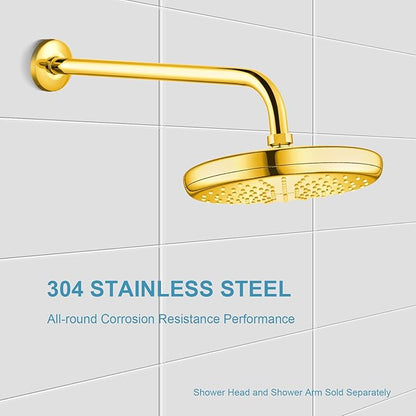 OFFO Shower Arm with Flange, 16 in Bright Gold Wall Mount Replacement Angle Shower Head Arm Wall-Mounted For Fixed Shower Head & Handheld Showerhead