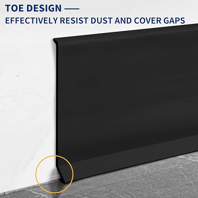 Flexible Baseboard Molding Trim 4 Inch Self-Adhesive Vinyl Wall Base Peel and Stick Cove Base Rubber Wall Baseboard Moulding Trim (40Ft, Black)