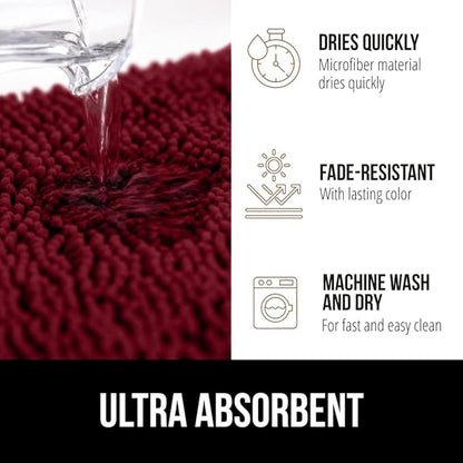 GORILLA GRIP Bath Rug Mat 30x20, Soft Absorbent Chenille, Quick Dry Microfiber Mats, Rubber Backing Washable Shower Floor Rugs, Bathmat Runner, US Designed Bathroom Home Decor Accessories Burgundy