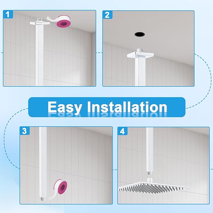 Ceiling Mount Shower Arm with Flange 20 Inches Square Straight Extender Extension Pipe Replacement, Long Shower Arm For Fixed Rain Shower Head or High Ceiling, Chrome