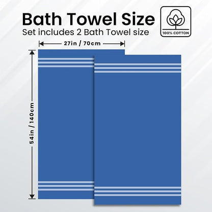 Infinitee Xclusives 100% Cotton Luxury Bath Towels Set of 2 (27x54 Inches) (Tranquil Navy, Bath Towels - Pack 2)
