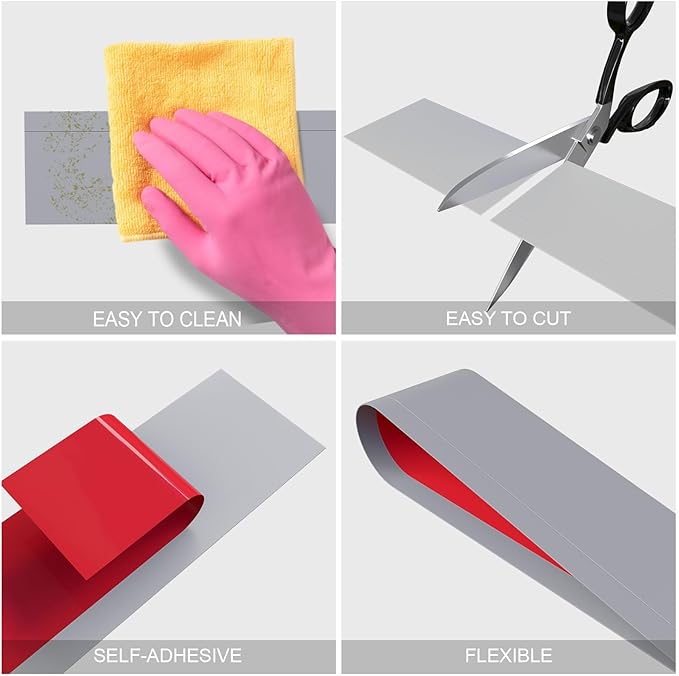 Duzzy Flexible Baseboard Molding Trim, 5 Inch(W) x 40 Feet(L) Peel and Stick Rubber Wall Trim Molding, Self-Adhesive Vinyl Wall Base Cove Base (Grey)