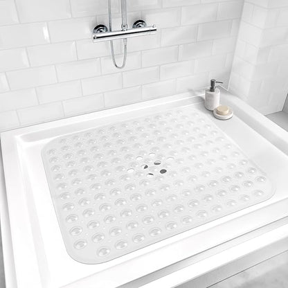 AmazerBath Shower Mat Non Slip 21 x 21 Inches, Square Shower Mat with Suction Cups and Drain Holes, Shower Stall Mat Machine Washable (Clear)
