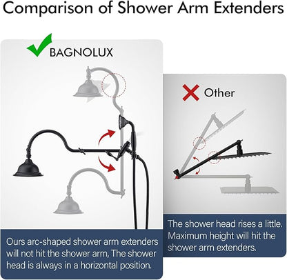 Bagnolux Solid Brass 6" High Pressure Black Rain Shower Head with Handheld Combo 3.3" Spray, Rainfall Showerhead with 21" Extension Arm - Adjustable Dual Showerhead and 71" Shower Hose,Matte Black