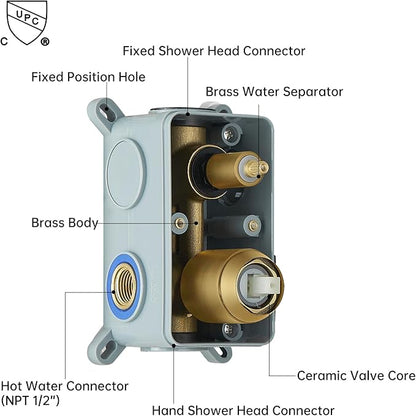 BESy Shower System with 10 Inch Round Rain Shower Head and Handheld Wall Mounted, High Pressure Rainfall Shower Faucet Fixture Combo Set with 2 in 1 Handheld Showerhead for Bathroom, Brushed Gold