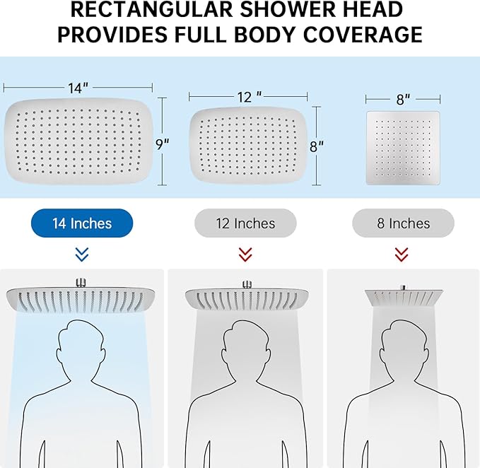 G-Promise All Metal 14 Inch Shower Head with Massage Mode Handheld, Rain Shower Head with Handheld Spray Combo, 3-Way Diverter with Pause Setting, 13 Inch Adjustable Extension Arm (Brushed Nickel)