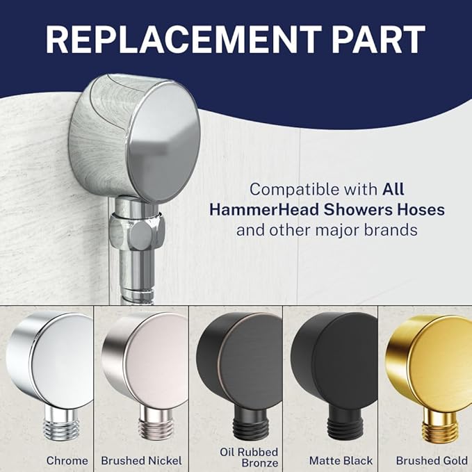 HammerHead Showers Solid Metal Drop Ell Wall Mount Elbow, 1/2" Shower Hose Connector, Round Handheld Shower Head Elbow Adapter, Shower Drop, Matte Black
