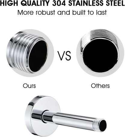6 Inch Shower Arm with Flange and Stabilizer Bracket, Ceiling Mount Replacement Rain Shower Head 304 Stainless Steel Straight Arm For Fixed Shower Head, Chrome