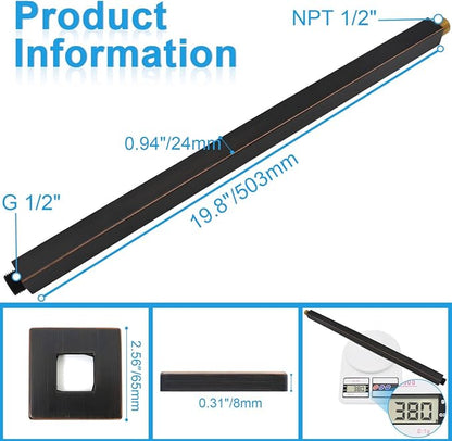 Ceiling Mount Rain Shower Head Extension Arm with Flange 20 Inches Square Straight Extender Extension Pipe Replacement, Long Shower Arm for High Ceiling,Oil-Rubbed Bronze