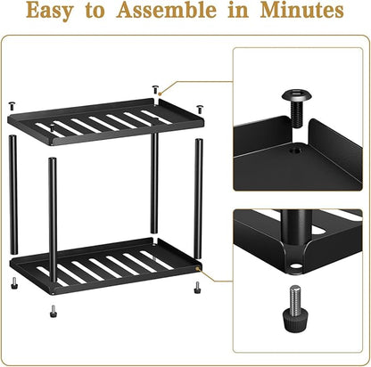 2 Tier Bathroom Counter Organizer, Rectangular Vanity Organizer Shelf, Skincare and Makeup Countertop Storage Rack for Kitchen, Bathroom, Bedroom, Black (Standard Version)