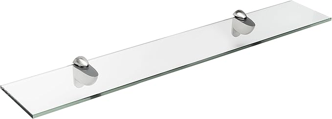 Spancraft Glass H-6x27-Brushed Steel Heron Glass Shelf, Brushed Steel, 6" x 27"