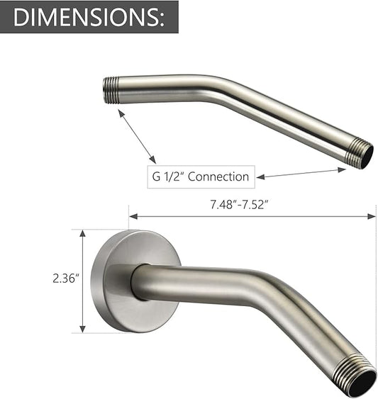 123815BN Replacement For Moen 8 Inches Anti-leakage Ceiling Wall Mounted Bend Accessories-Basic Shower Arm and Flanged,Made of Solid Brass,Brushed Nickel