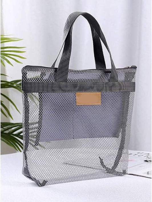 Mesh Shower Caddy Portable Hanging Quick Dry Bath Tote Organizer for Beach Swimming Grey Portable Bathtub Bag, Hanging Bathtub Storage Bag, Bathroom Storage Basket, Bath Organizer, Mesh