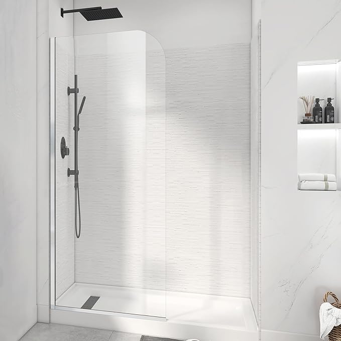 Glass Shower Panel, 30" W x 78" H Semi-Framed Fixed Shower Panel in Silver with 5/16"(8mm) Clear Tempered Glass Door, Simple Shower Door Panel for Bathroom