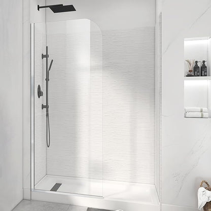 Glass Shower Panel, 32" W x 78" H Semi-Framed Fixed Shower Glass Panel in Silver with 5/16"(8mm) Clear Tempered Glass Door, Simple Shower Door Panel for Bathroom