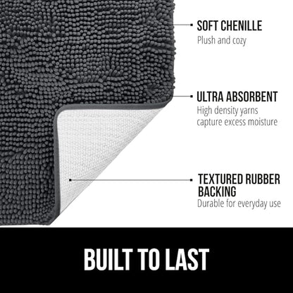 GORILLA GRIP Bath Rug Mat 36x24, Soft Absorbent Chenille, Quick Dry Microfiber Mats, Rubber Backing Washable Shower Floor Rugs, Bathmat Runner, US Designed Bathroom Home Decor Accessories Charcoal