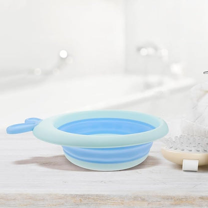 Collapsible Bath Tub and Foldable Sink Basin for Newborns, Blue Cartoon Dragon Design, Lightweight Plastic Wash Basin for Bottles and Outdoor Camping