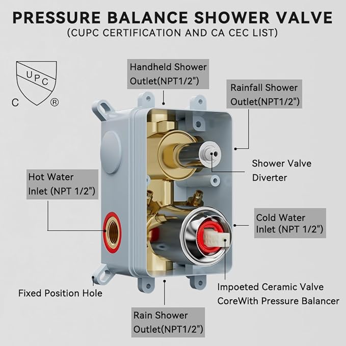 Shower Faucet Set Shower Systems, STARBATH 3 Way Shower Faucet with 2 in 1 Handheld, Ceiling Mount 12+6" Dual Rain Shower Head for Two People (6"+12" Shower Head-2 in 1-Handheld, Chrome)