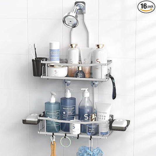 Hanging Shower Caddy Bathroom Organizer: Rustproof Shower Shelf Racks Over Shower Head - No Drilling Inside Bath Shower Rack Shelves Over Showerhead for Shampoo with Soap Holder Chrome