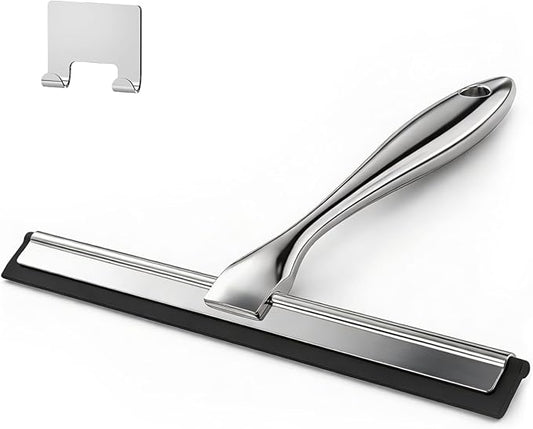 12-Inch All-Purpose Shower Squeegee for Shower Doors, Tile Shower Walls, Bathroom, Window, Glass and Car Windshield, Mirrors and Kitchen-Stainless Steel, Silver