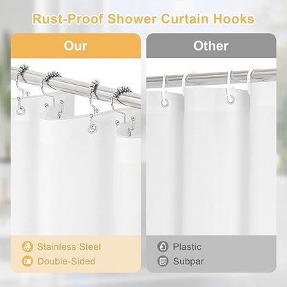 3 in 1 Shower Curtain Set, Grey Waffle Shower Curtain and PEVA Liner Set with 12 Stainless Steel Shower Curtain Hooks, Gray Waterproof Fabric Shower Curtains for Bathroom, 72 W x 72 H