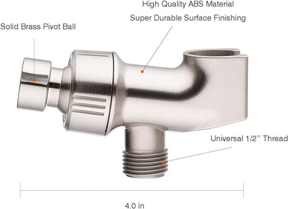 Universal Shower Head Holder for Handheld Shower Head, Adjustable Shower Arm Mount Bracket with Brass Swivel Ball, Shower Head Support - Brushed Nickel