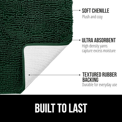 GORILLA GRIP Bath Rug Mat, Soft Absorbent Chenille, Quick Dry Microfiber Mats, Rubber Backing Washable Shower Floor Rugs, Bathmat Runner, US Designed Bathroom Decor Accessories 24x17, Hunter Green
