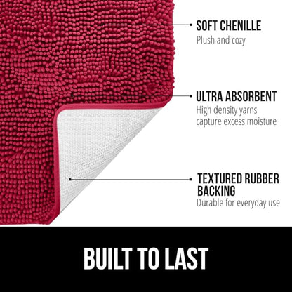 GORILLA GRIP Plush Absorbent Shaggy Chenille Bath Rug Mat for Oval Toilet Base with Rubber Backing, Machine Washable Rugs, Soft Microfiber Contour Mats for Toilets, Bathroom Decor, Red