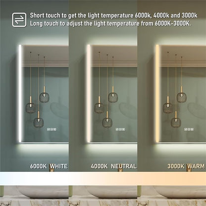 WELLFOR 20" x 30" LED Mirrored Bathroom Cabinet, Mirror Medicine Cabinet with Lights, Defogging LED Mirror Cabinet with Outlets & USB Ports, Surface Mounted, Right Opening Door, Hardwired Connected