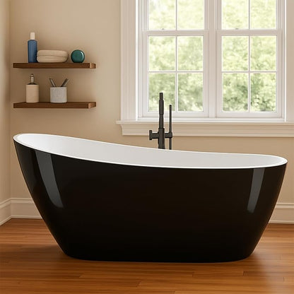 67 in Acrylic Freestanding Bathtub, Contemporary Stand Alone Tub,Black Soaking Tub, with Chrome Overflow and Drain, CUPC Certified