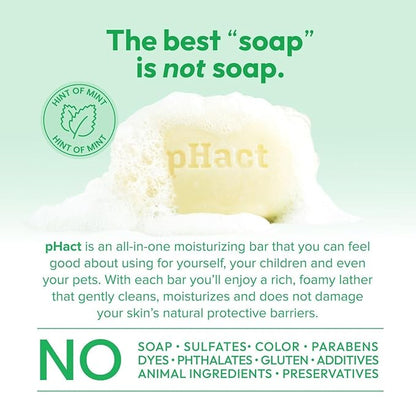 ANDREW LESSMAN pHact Moisture-Rich, Soap-Free Cleansing Bar Hint of Mint. Natural Skin pH. All Skin Types - Even Sensitive Skin. Hypoallergenic. Dermatologist Tested. 6 Pack 4.25 oz each