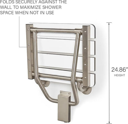 18" x 15" Phenolic White 3” Slats Folding Wall Mount Shower Seat Bench, ADA Compliant