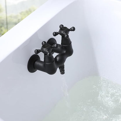 SUMERAIN Vintage Leg Tub Filler 3-3/8-Inch Center Wall Mount Tub Faucet, Cross Handle Matte Black