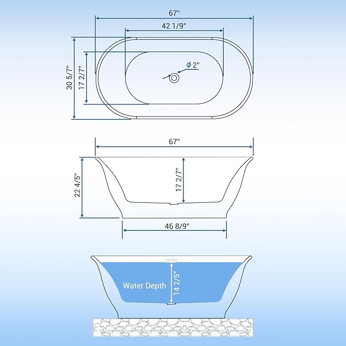 Freestanding Bath Tub 67 Inch Acrylic Oval Soaking Tub – Extra Large Freestanding Bathtub with Integrated Overflow, Glossy White Stand Alone Soaking Tub for Family Bathroom or Main Suite Upgrade