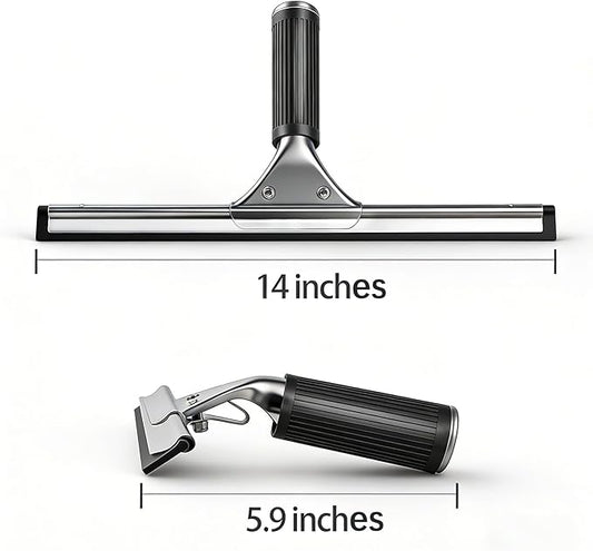 14-inch Squeegee for Shower Glass & Window Cleaning, Professional Stainless Steel Squeegee with Durable Handle for Streak-Free Glass, Mirror, Tile & All Smooth Surfaces
