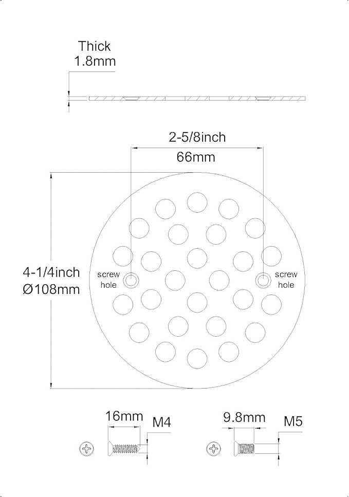 4-1/4 Inch Screw-in Round Floor Drain Cover Replacement Shower Drainer Grates (Chrome)