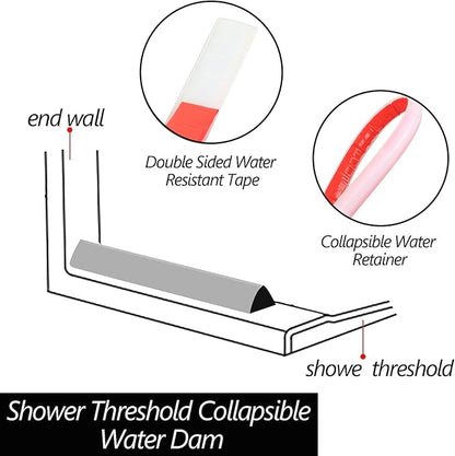 Raycity Collapsible Shower Threshold Water Dam Barrier,Shower Door and Kitchen Water Strip Dam Shower Guard for Dry And Wet Separation Caulk Seal Strip Edge Trim(67Inches/Transparent)