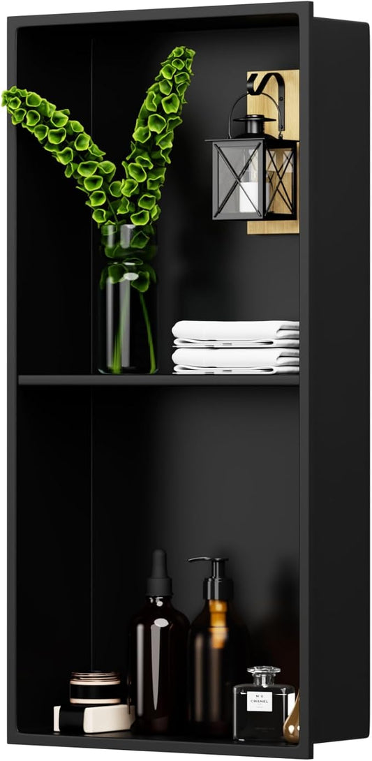 24" X 12" X 4" Stainless Steel Shower Niche Insert Tile Ready, Bathroom Wall Niche, Recessed Shower Shelf for Bathroom Storage, Matte Black