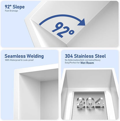 Stainless Steel Shower Niche 12" X 12" White No Tile Needed Niche Shower Recessed Wall Niches for Bathroom Storage Over Mount Installation