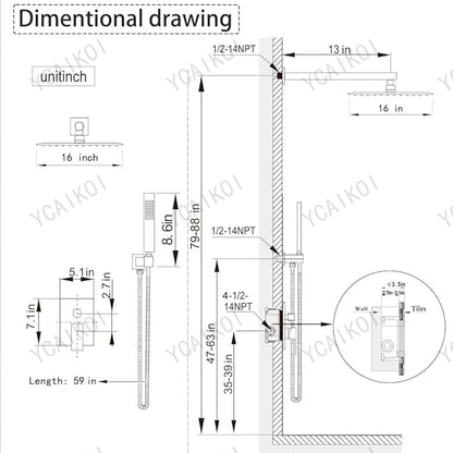 Shower Faucet Set 16 Inch Wall Mount Rain Shower System, All Metal Shower Fixtures - Brushed Nickel